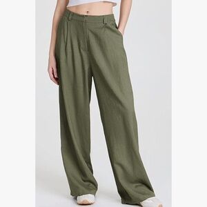 Lioness Women's Olive Green La Ouinta Wide Straight Leg Mid Rise Pants M